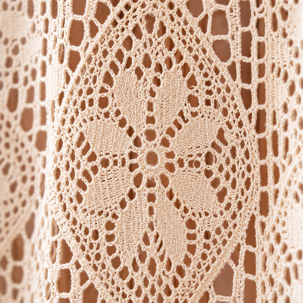Beige Striped Crochet Lace Cafe Curtain - product view 3