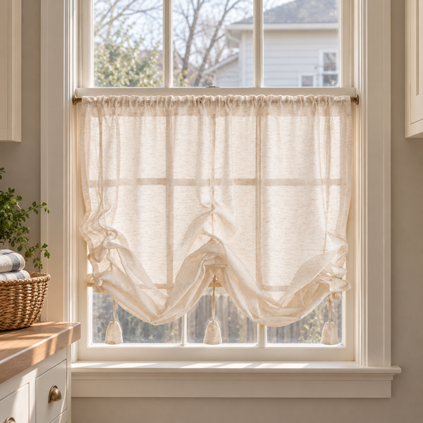 Linen Tie-Up Curtain Panel - styled product view
