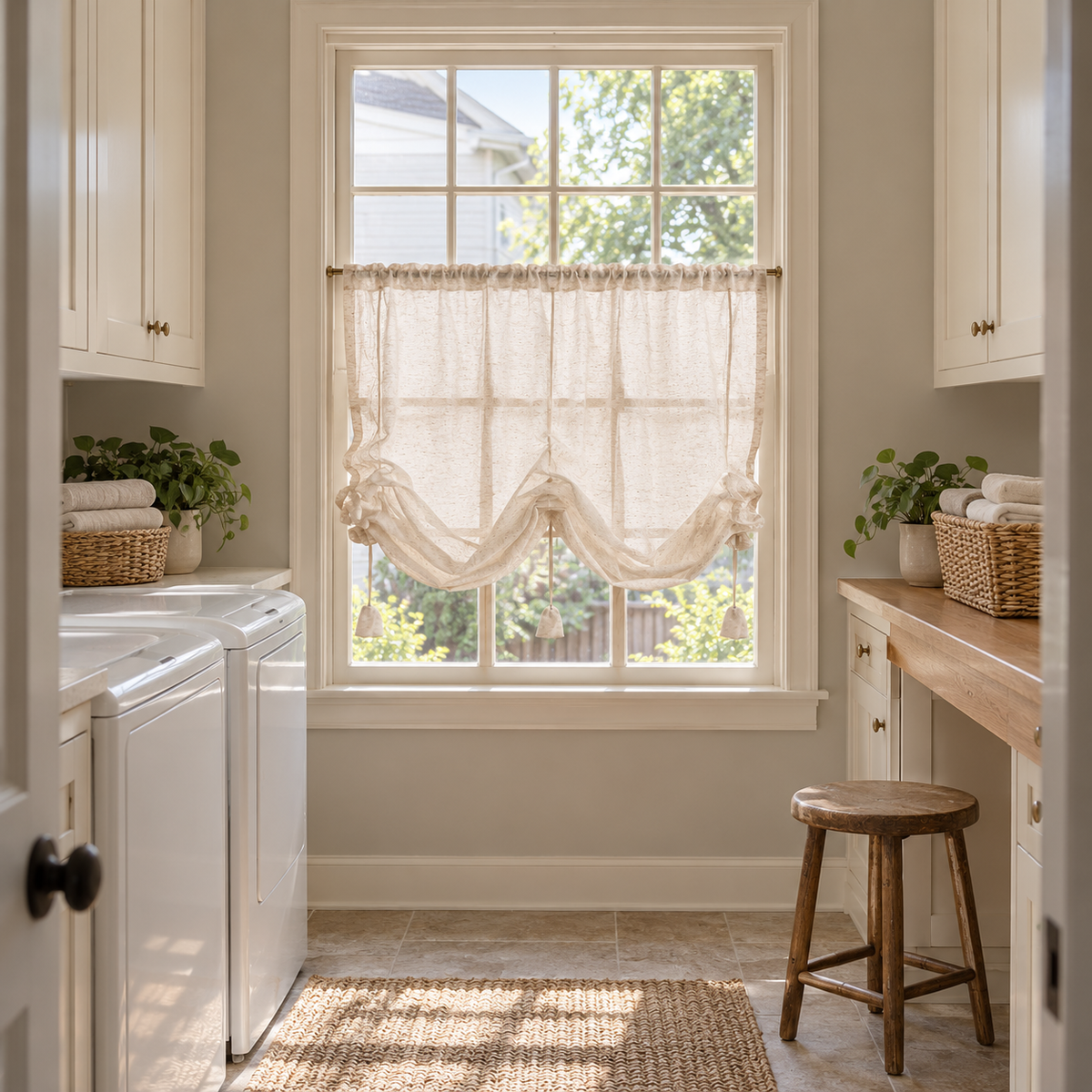 Linen Tie-Up Curtain Panel - room setting