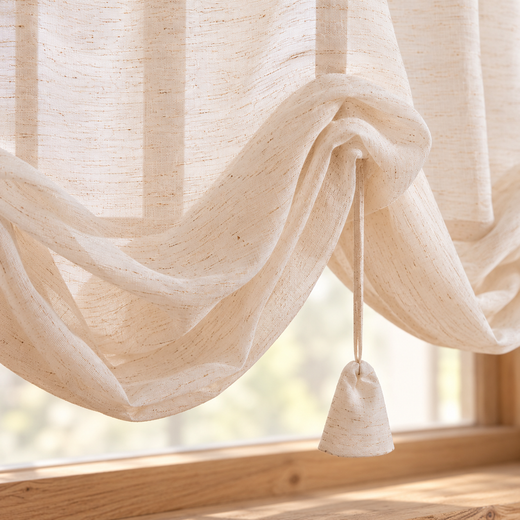 Linen Tie-Up Curtain Panel - hem detail