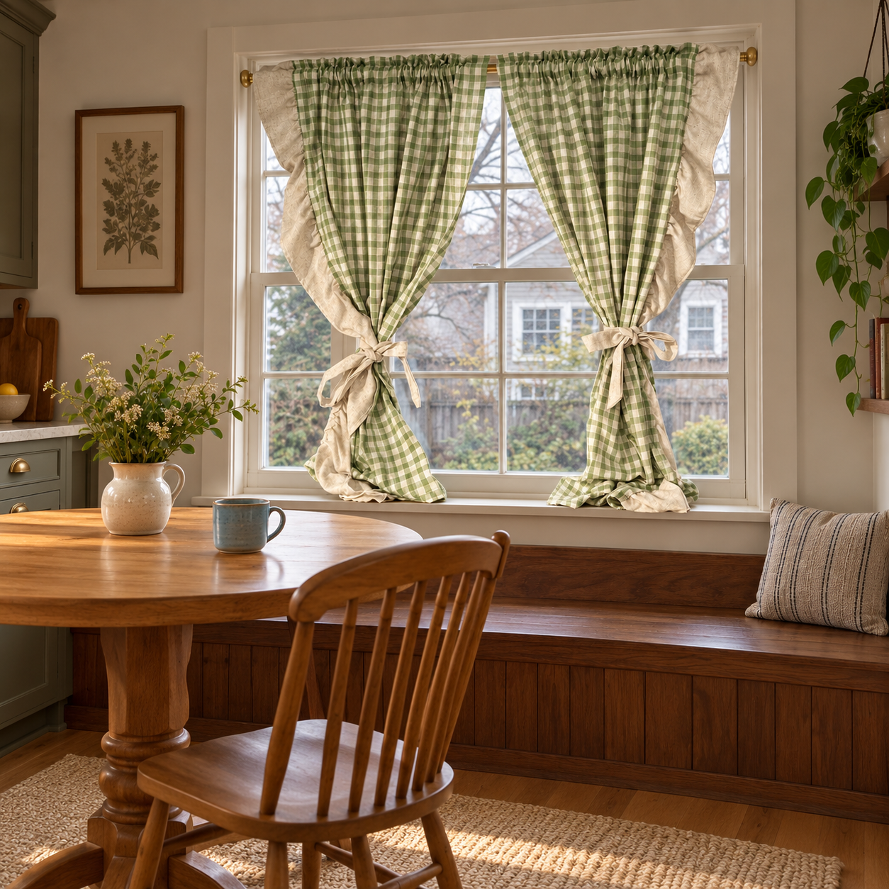 2-Panel Green Gingham Ruffled Cafe Curtains Secondary image