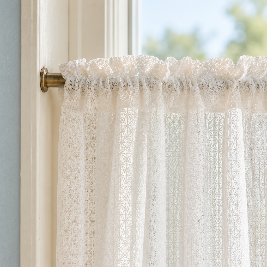 Snowflake Embroidered Lace Cafe Curtain - header detail