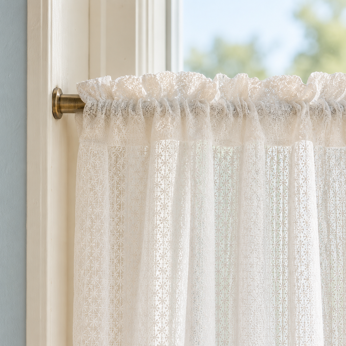 Snowflake Embroidered Lace Cafe Curtain - header detail