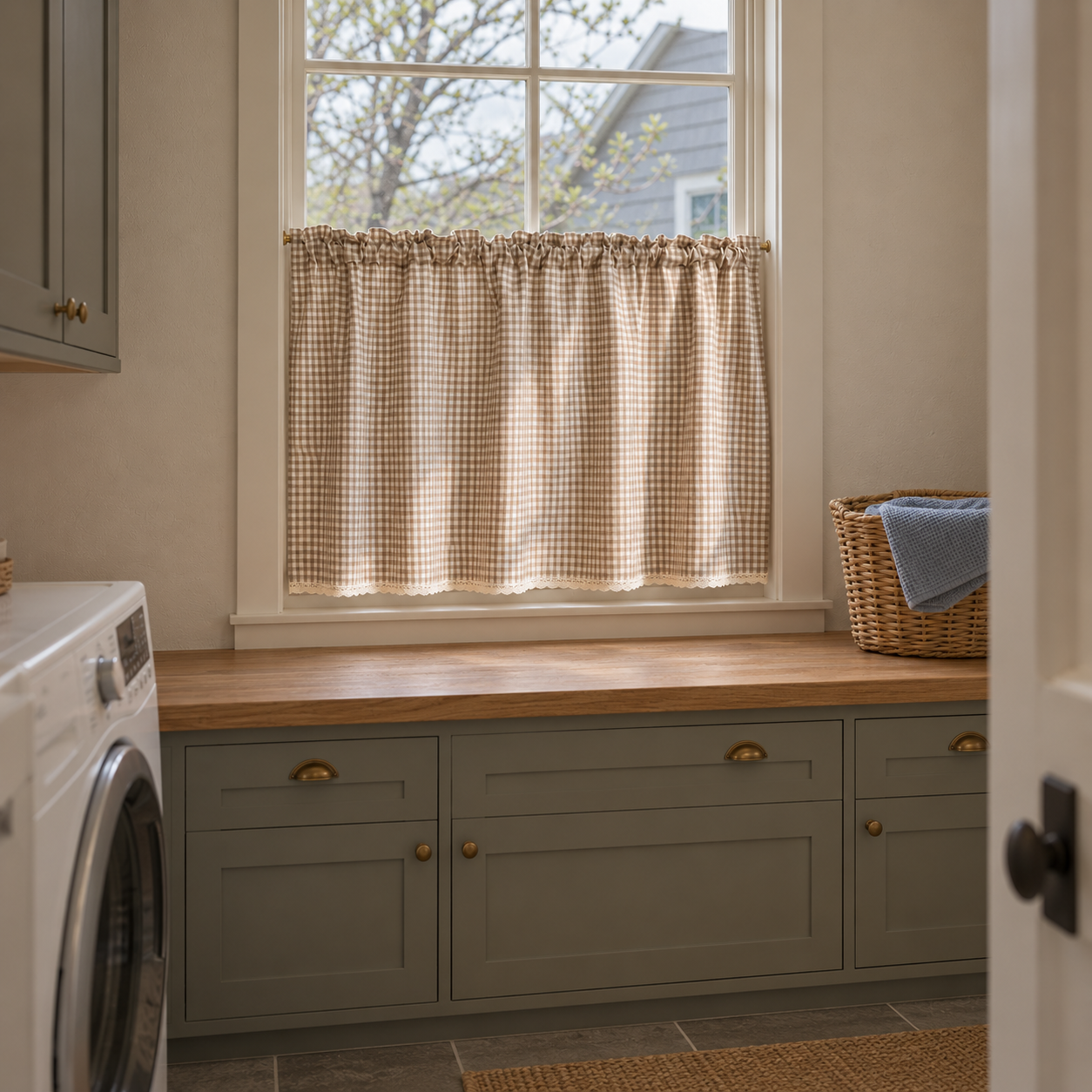 Plaid Light Brown Gingham Cafe Curtains Secondary image