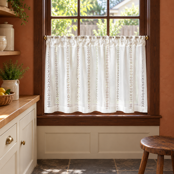 Woven Crochet Lace Cafe Curtain - styled product view