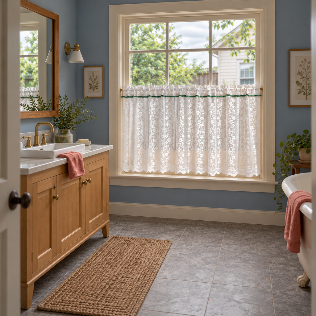 White Floral Embroidered Lace Cafe Curtain - product view 2