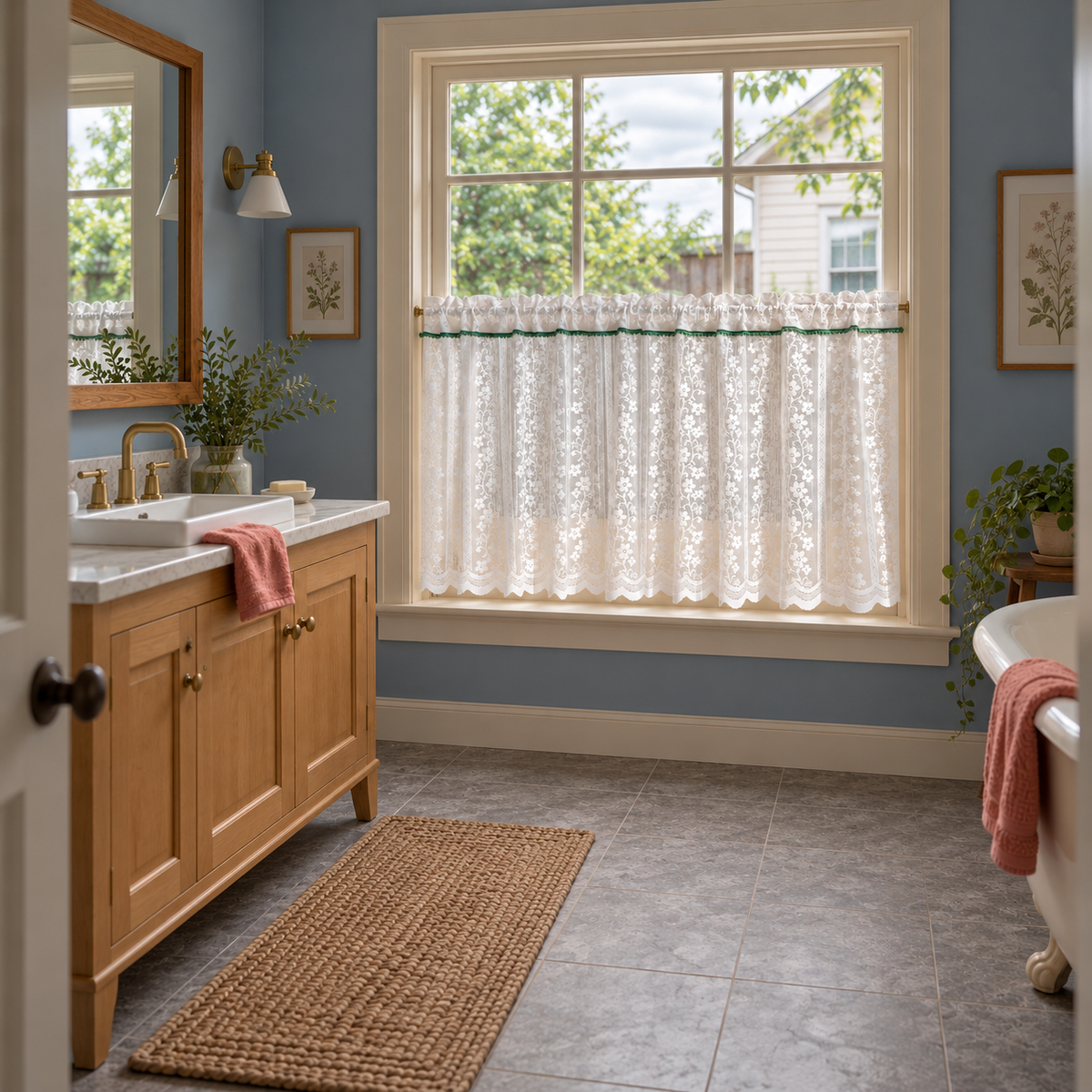 White Floral Embroidered Lace Cafe Curtain - product view 2