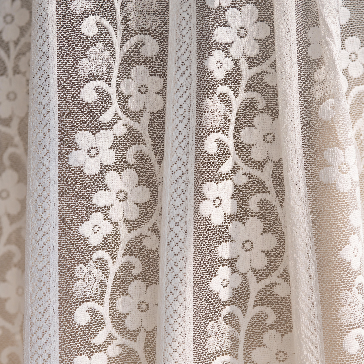 White Floral Embroidered Lace Cafe Curtain - product view 3