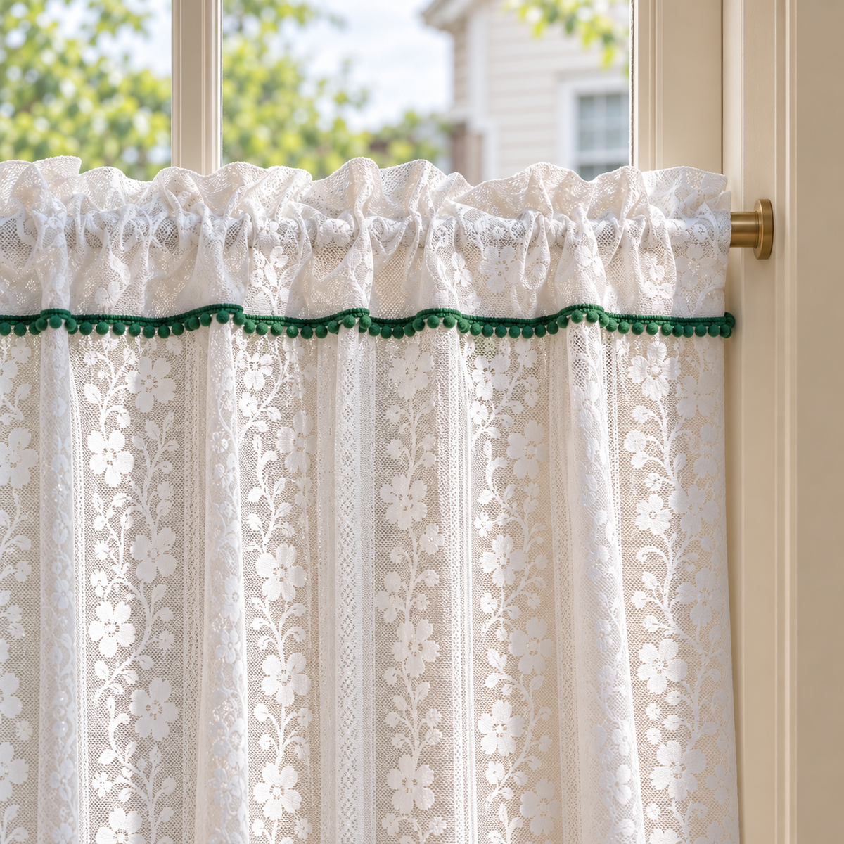 White Floral Embroidered Lace Cafe Curtain - product view 4