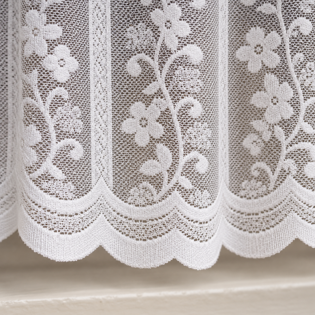 White Floral Embroidered Lace Cafe Curtain - product view 5
