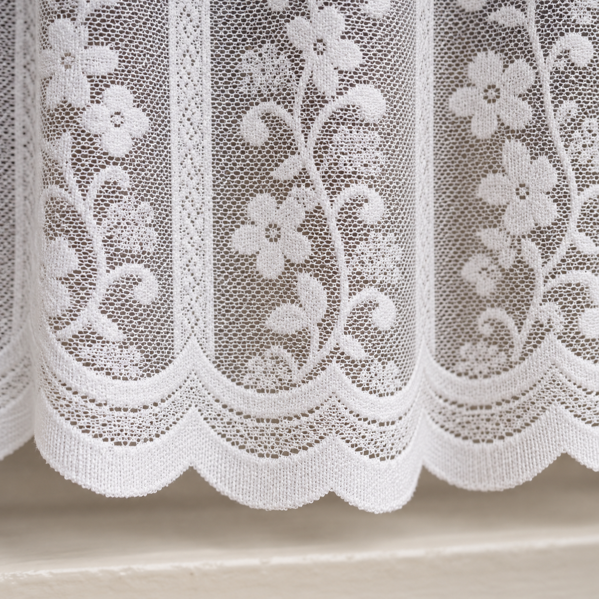White Floral Embroidered Lace Cafe Curtain - product view 5