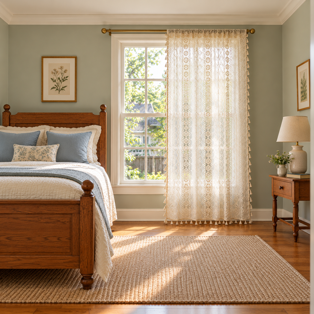 Sheer Farmhouse Curtain Panel - room setting