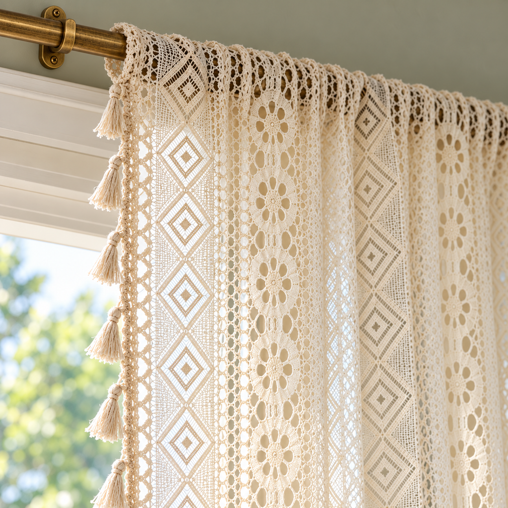 Sheer Farmhouse Curtain Panel - header detail