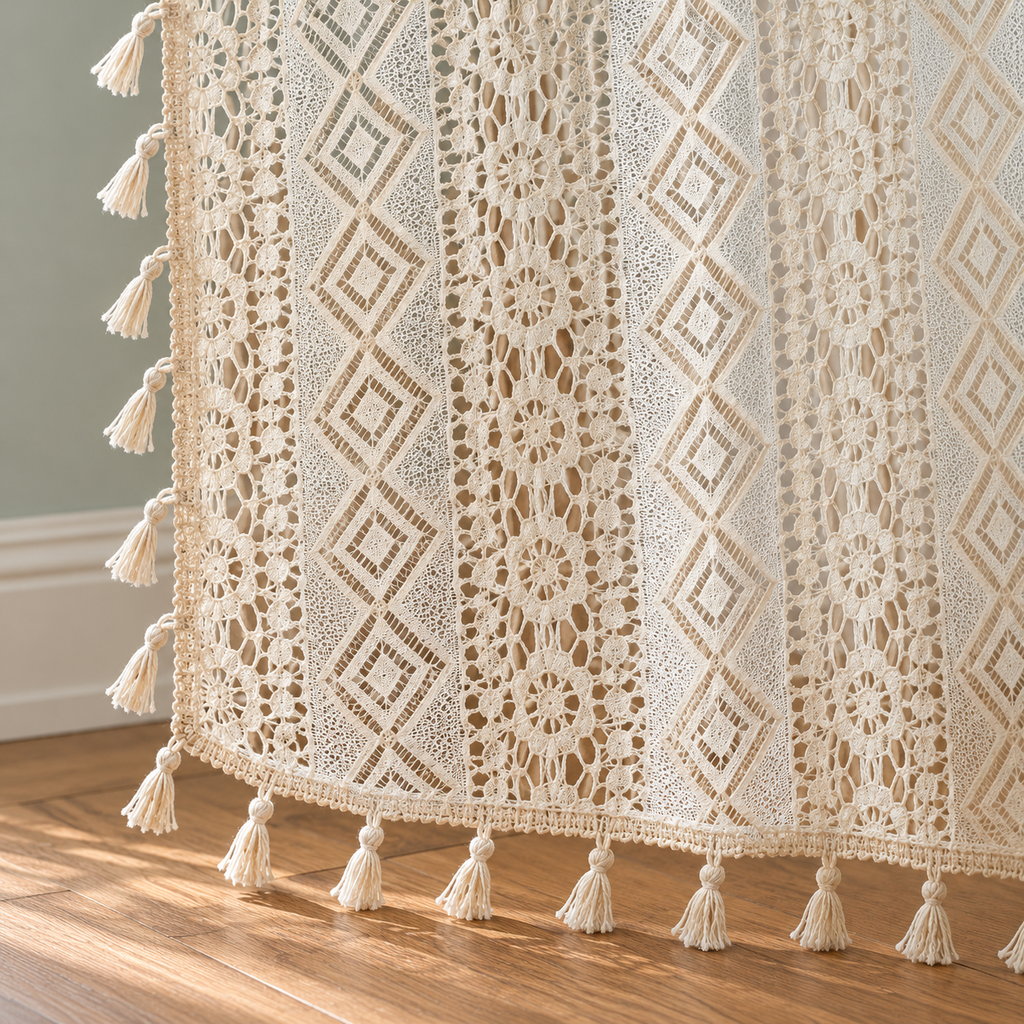 Sheer Farmhouse Curtain Panel - hem detail