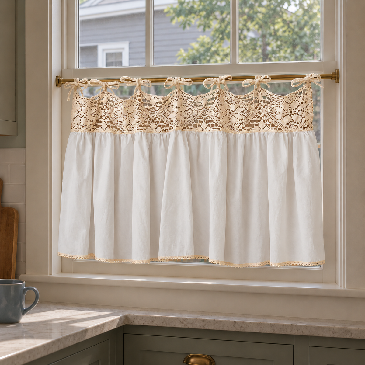 White French Country Lace Cafe Curtain - product view 1