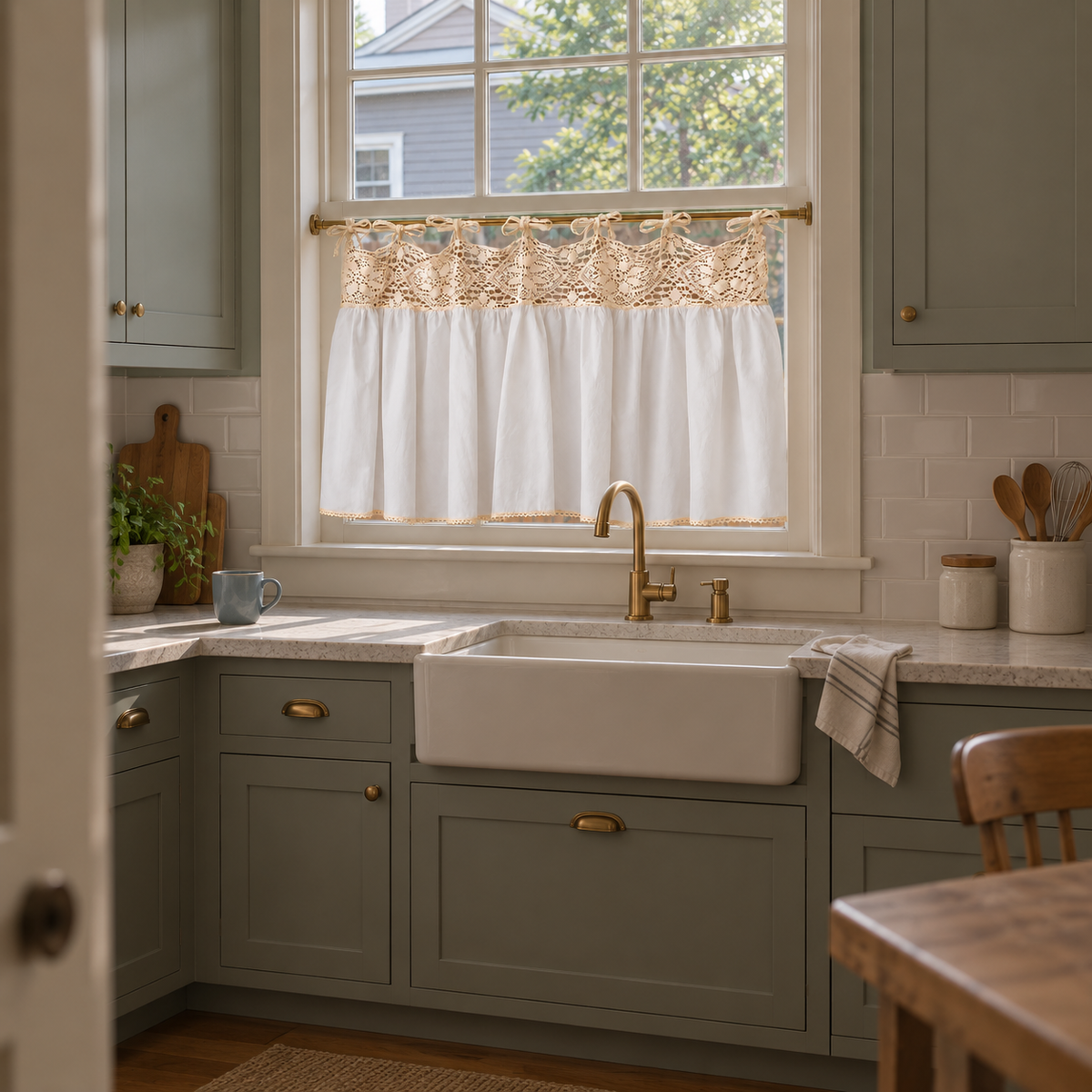 White French Country Lace Cafe Curtain - product view 2
