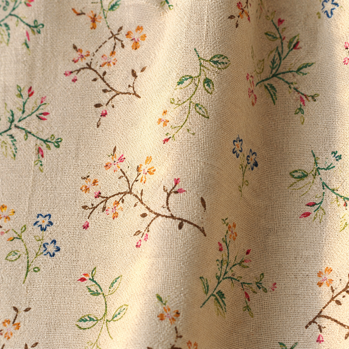 Green Floral Cafe Curtain - fabric detail