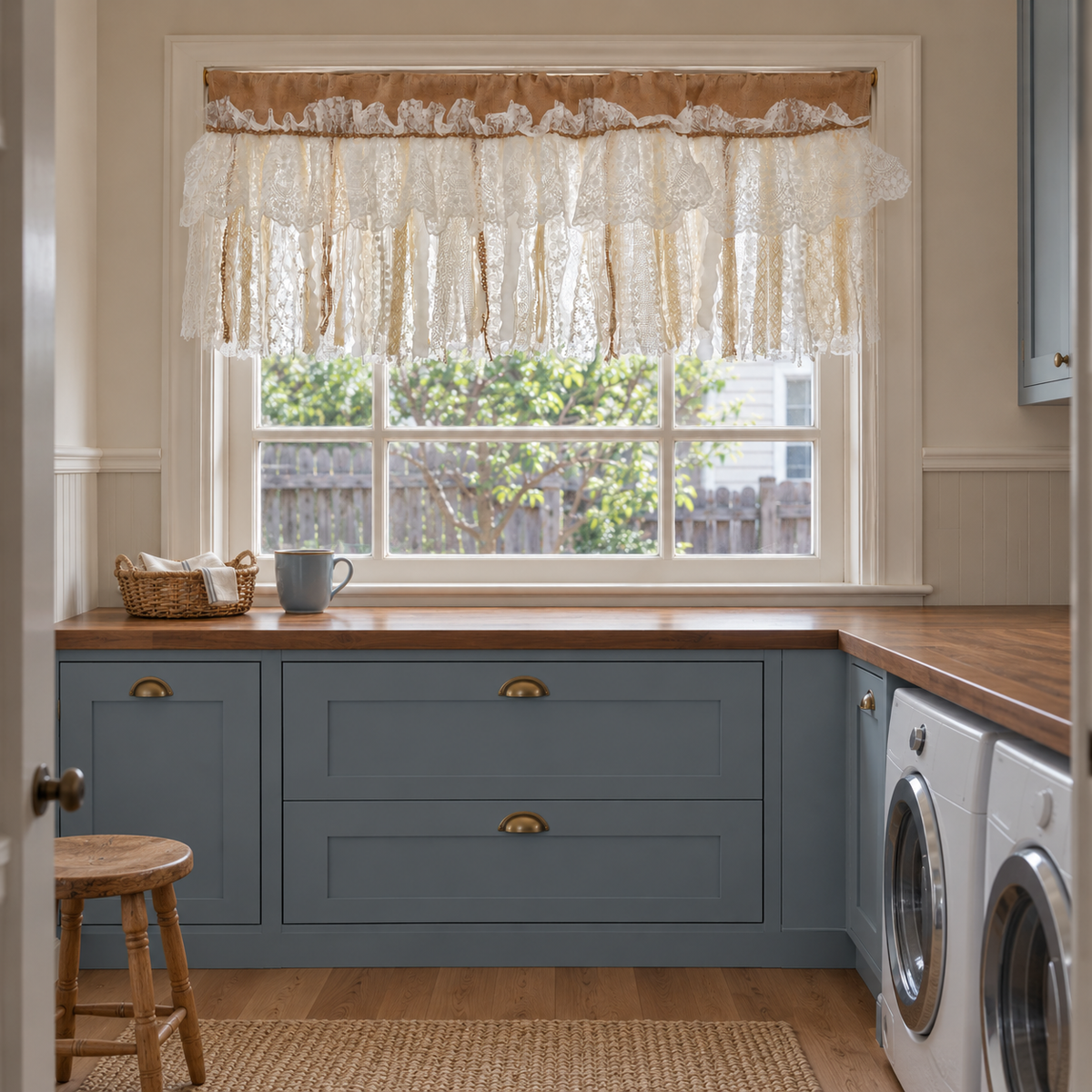Burlap and Lace Window Valance - product view 2