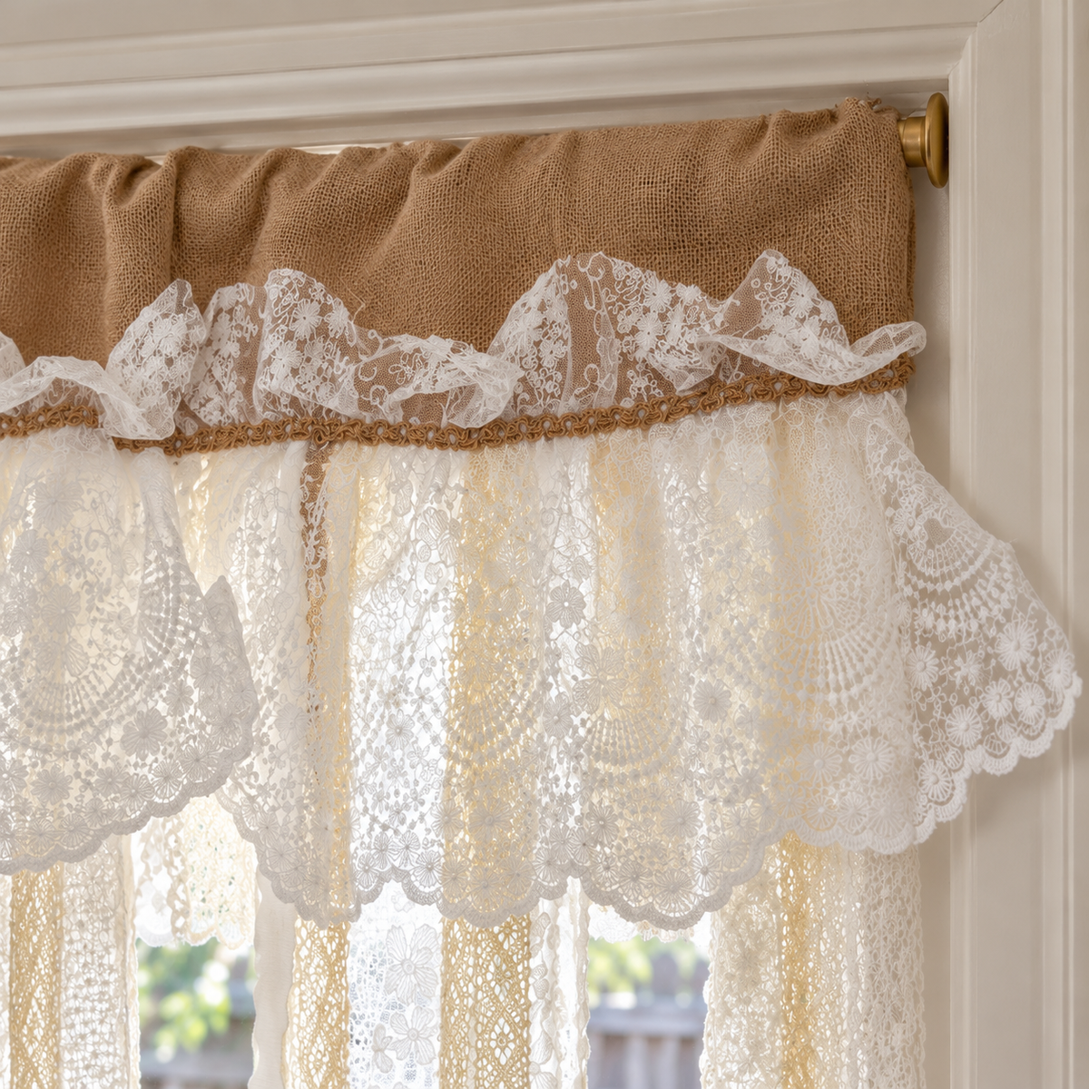 Burlap and Lace Window Valance - product view 4