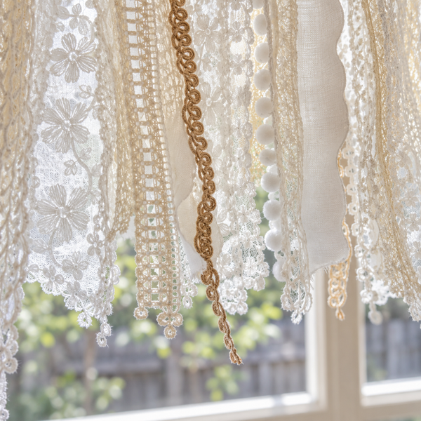Burlap and Lace Window Valance - product view 5
