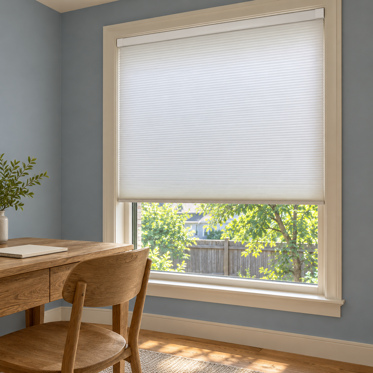 Custom No-Drill Cordless Cellular Shades - styled product view Main image