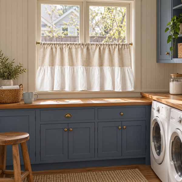 Ruffled Farmhouse Cafe Curtain - styled product view