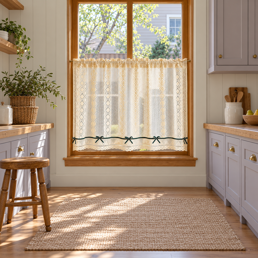 Woven Cafe Curtain for Cabinets and Doorways - room setting