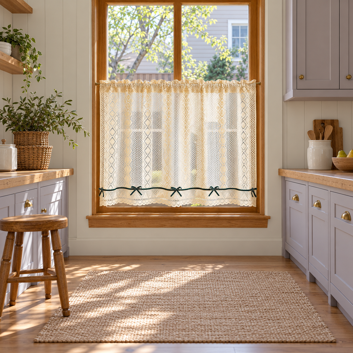 Woven Cafe Curtain for Cabinets and Doorways - room setting
