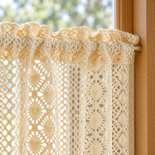 Woven Cafe Curtain for Cabinets and Doorways - header detail