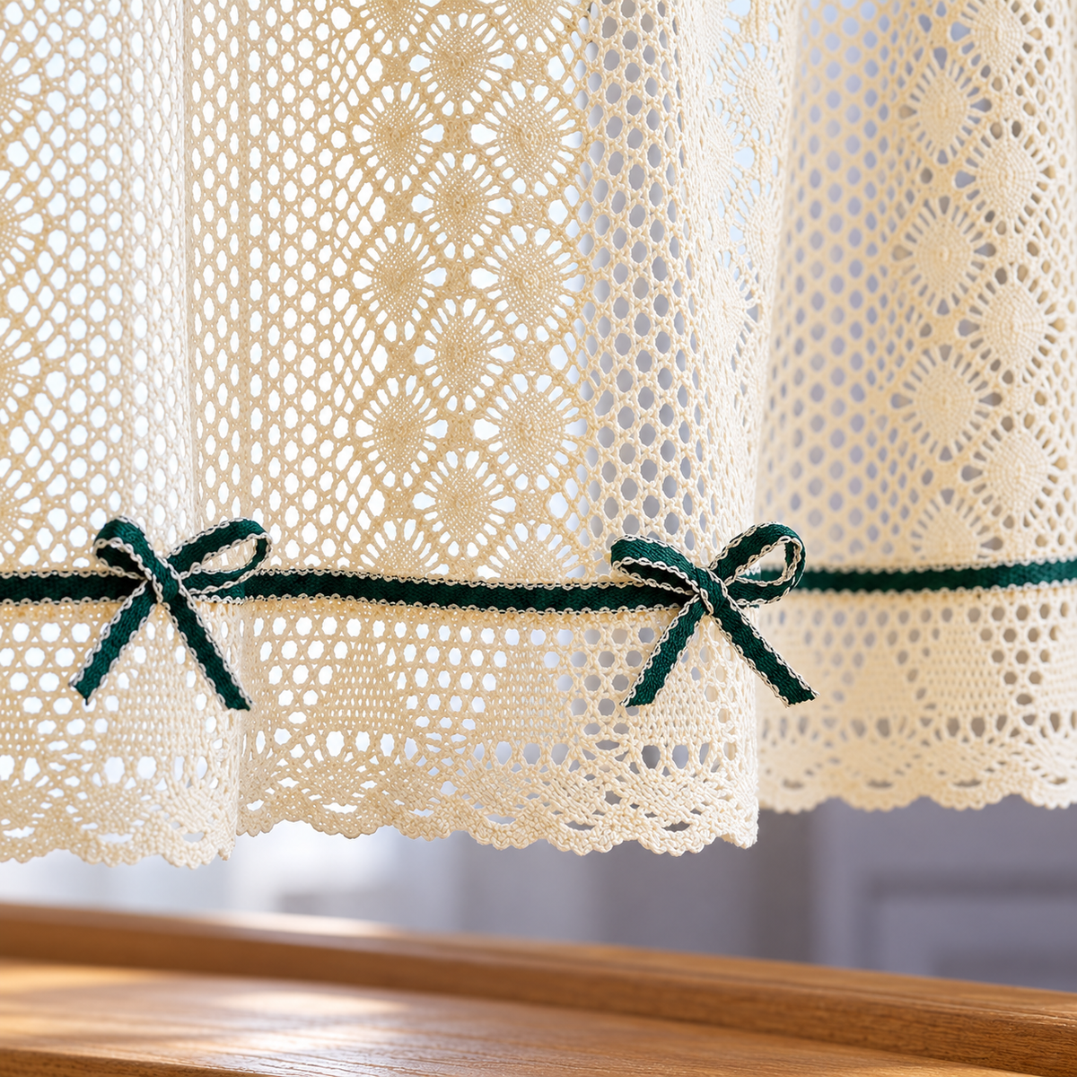 Woven Cafe Curtain for Cabinets and Doorways - hem detail
