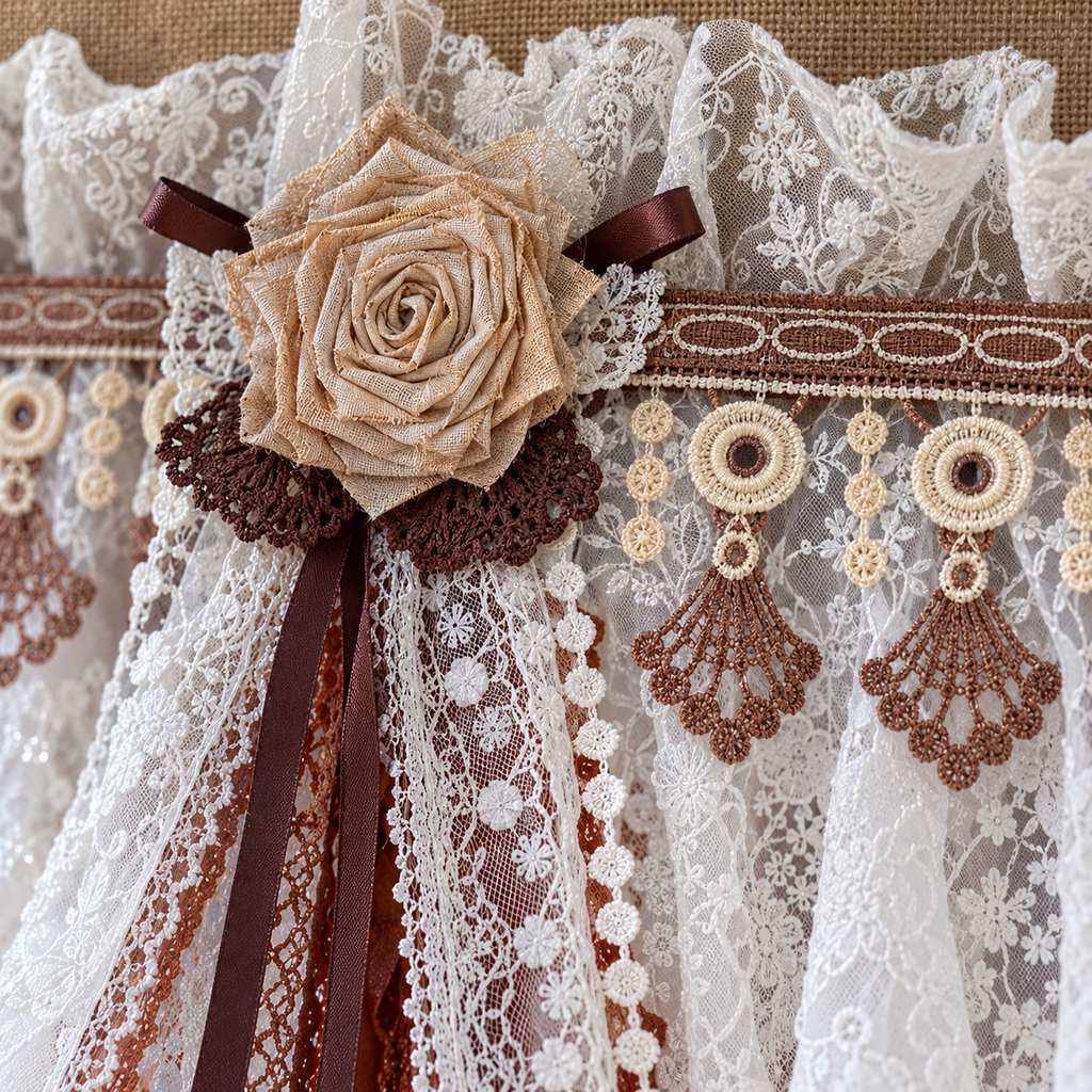 Burlap and Lace Rod-Pocket Valance - fabric detail