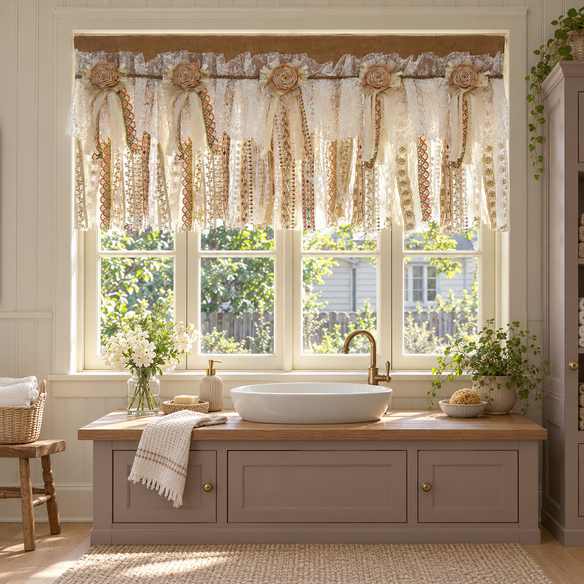 Burlap and Sequin Lace Valance - styled product view
