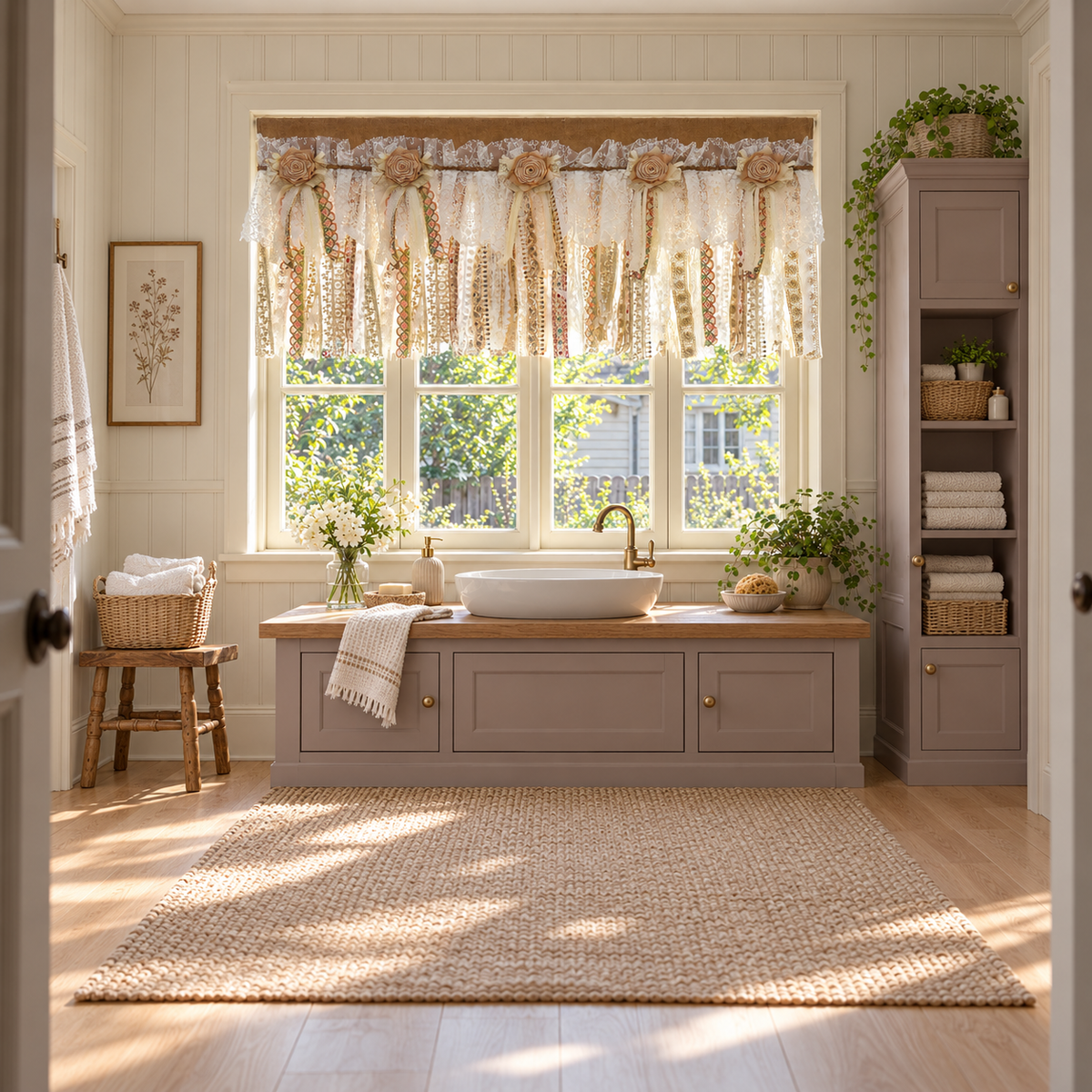 Burlap and Sequin Lace Valance - room setting