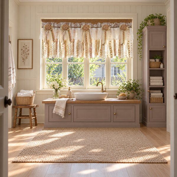Burlap and Sequin Lace Valance - room setting