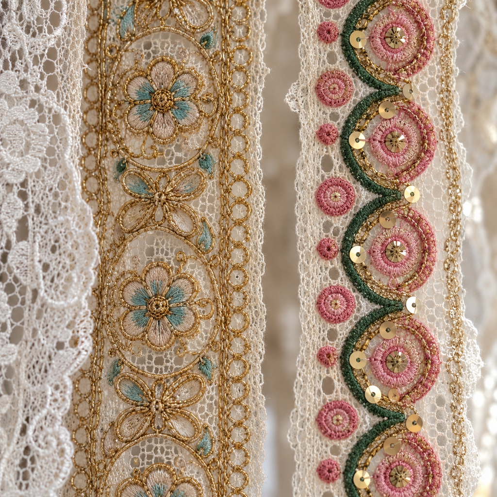 Burlap and Sequin Lace Valance - fabric detail