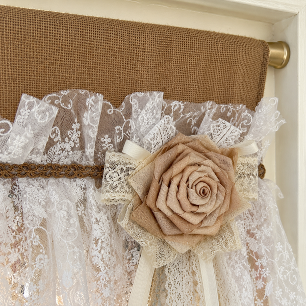 Burlap and Sequin Lace Valance - header detail
