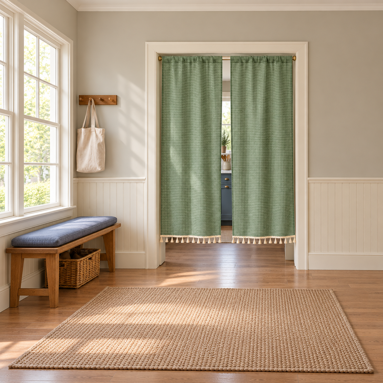 Green Plaid Japanese Noren Curtain Secondary image