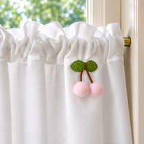 Cherry Embroidered Cotton Cafe Curtain - header detail