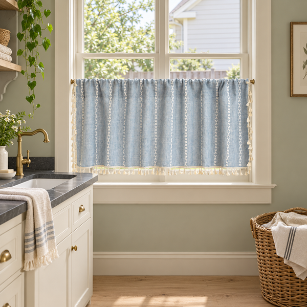 Boho Farmhouse Tassel Window Panel - styled product view