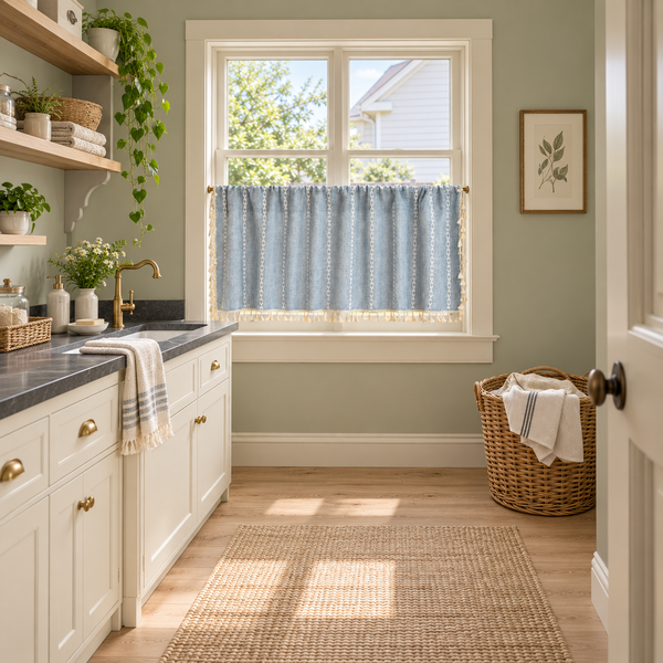 Boho Farmhouse Tassel Window Panel - room setting