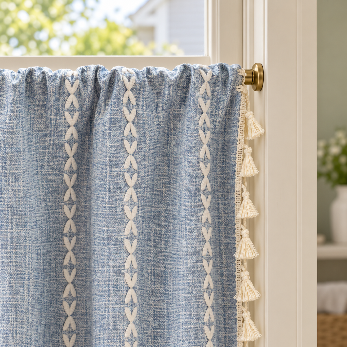 Boho Farmhouse Tassel Window Panel - header detail