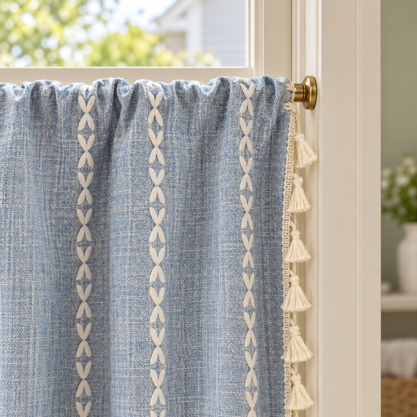 Boho Farmhouse Tassel Window Panel - header detail
