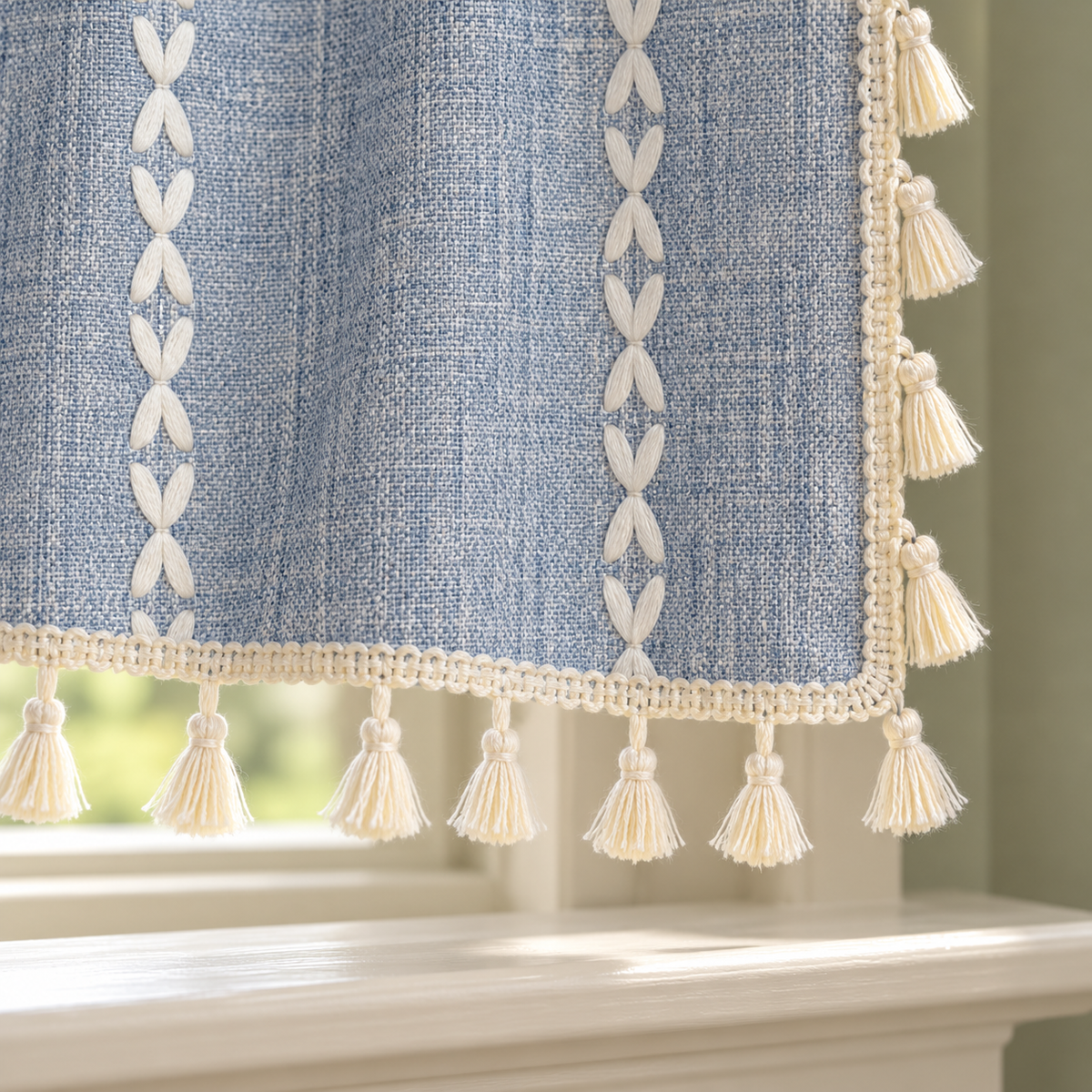 Boho Farmhouse Tassel Window Panel - hem detail