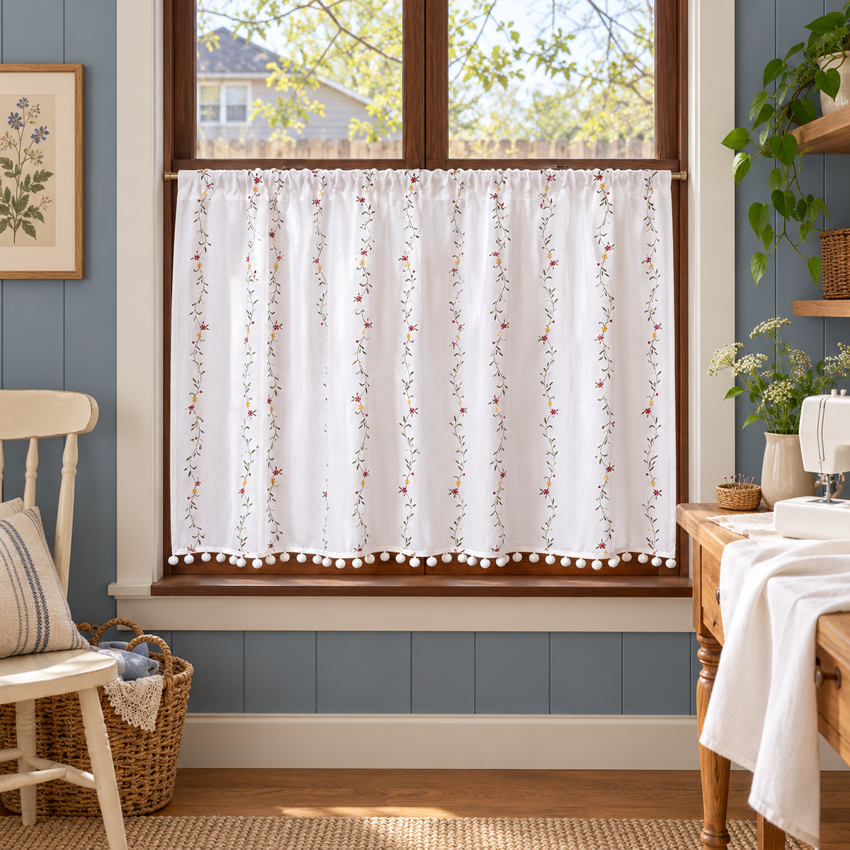 Floral Country Cafe Curtain - styled product view