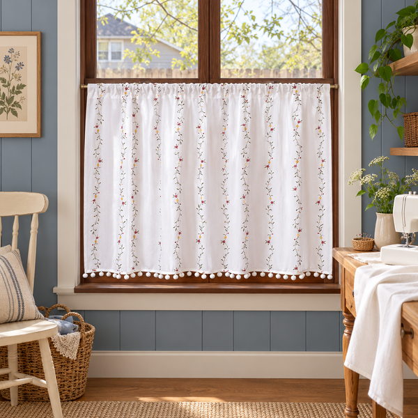 Floral Country Cafe Curtain - styled product view