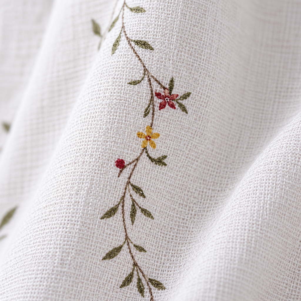 Floral Country Cafe Curtain - fabric detail
