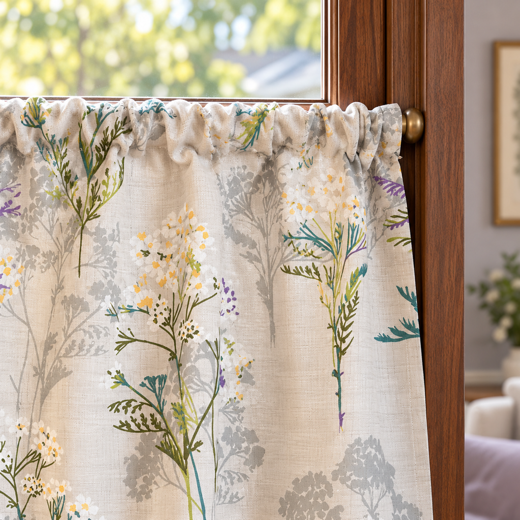 Green Leaf Cafe Curtain with Ruffled Edges - header detail
