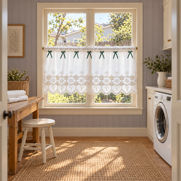 Floral Embroidered Lace Cafe Curtain - room setting