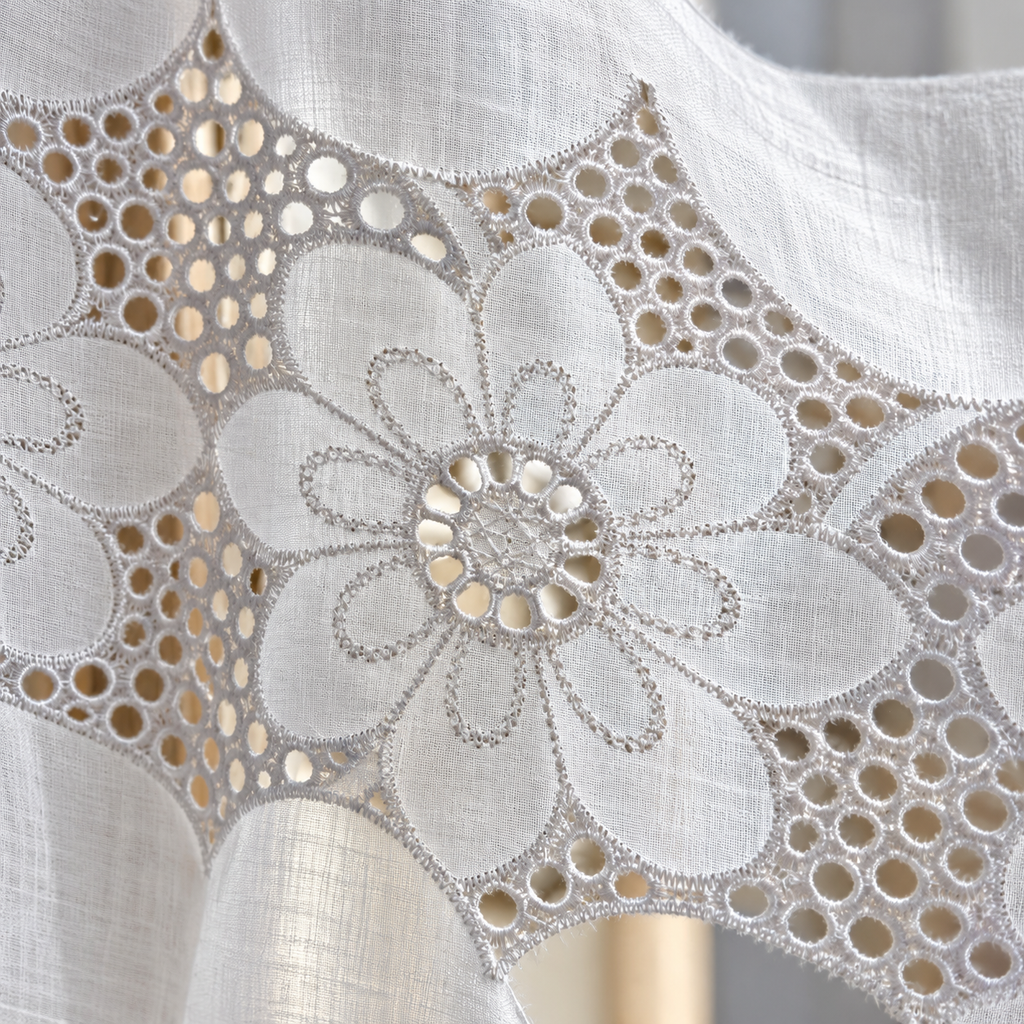 Floral Embroidered Lace Cafe Curtain - fabric detail