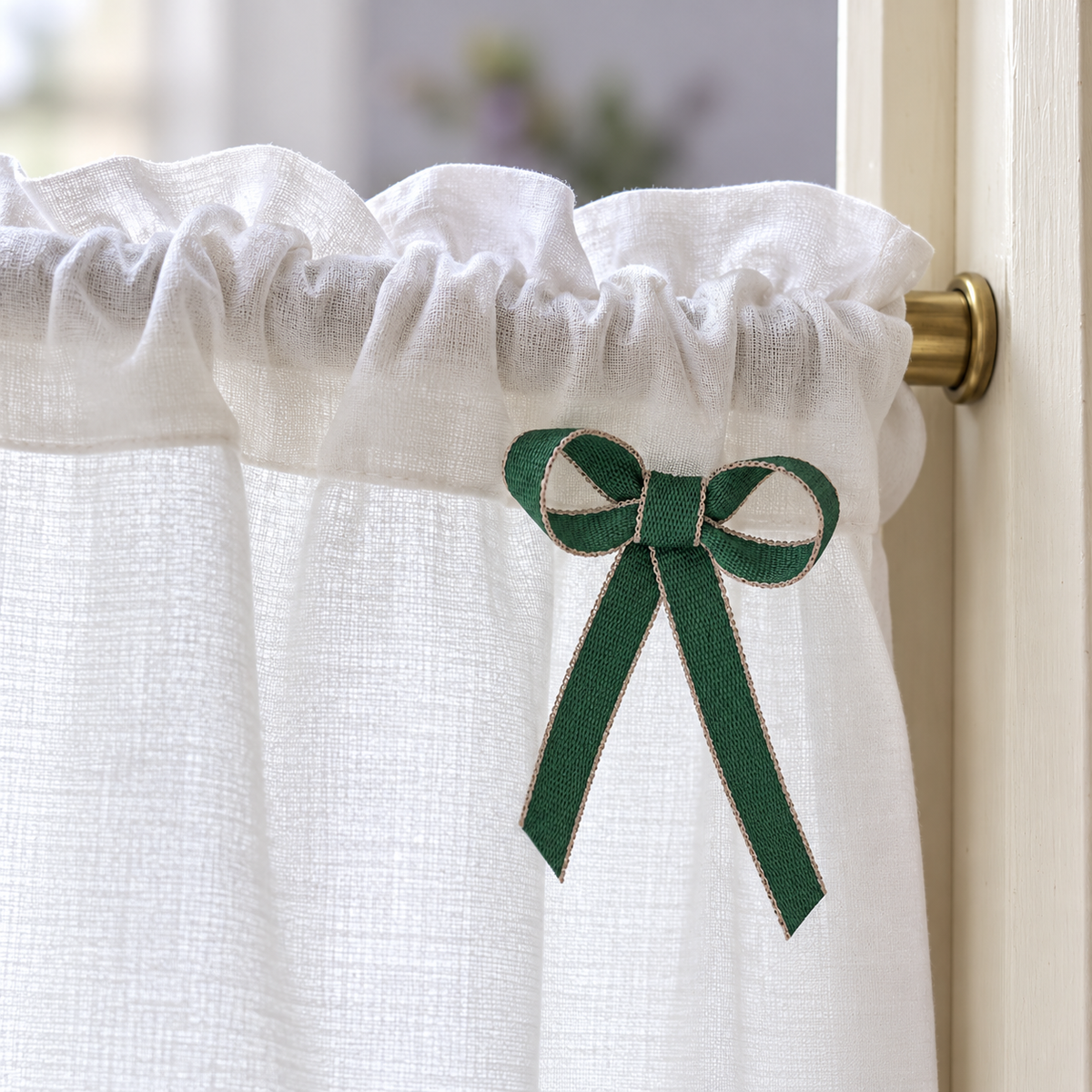Floral Embroidered Lace Cafe Curtain - header detail